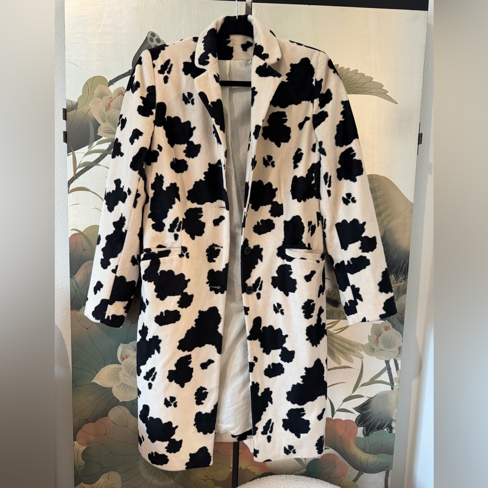 Women's Cow Print Coat Vintage - Size Small